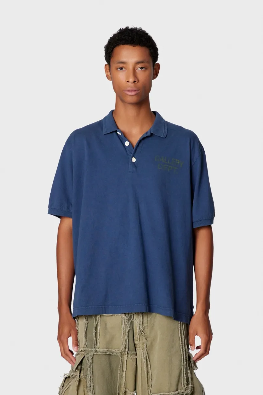 p116 649#Gallery Dept New classic basic style letter LOGO basic slogan Polo short-sleeved T-shirt double yarn pure cotton short Tee black navy blue S～XL